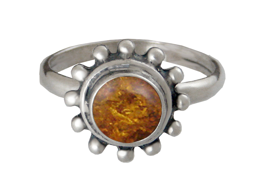 Sterling Silver Gemstone Ring With Amber Size 10